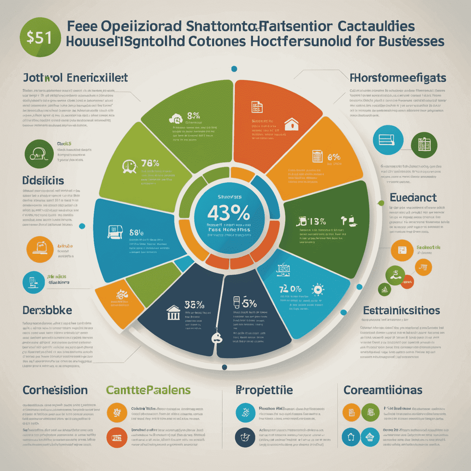 Infografika zobrazující různé strategie optimalizace poplatků pro domácnosti a firmy